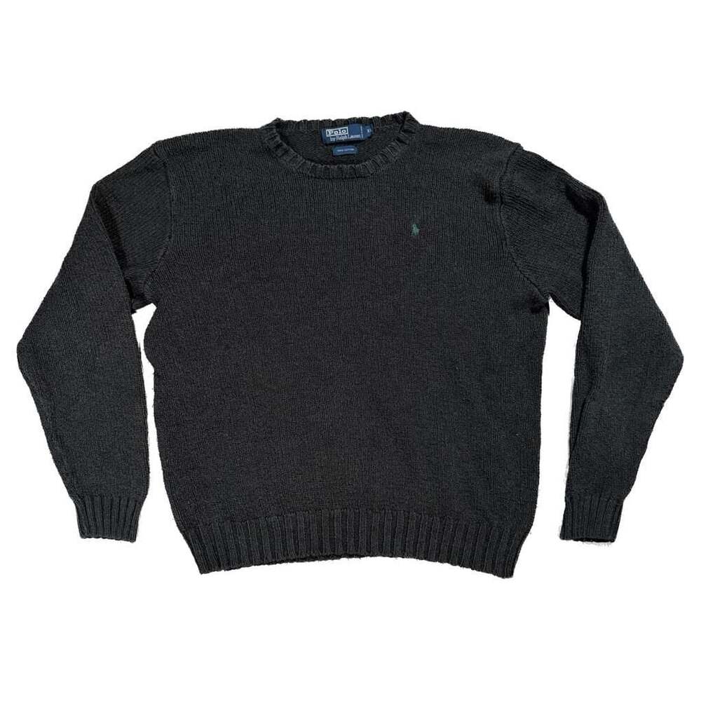 Vintage Polo by Ralph Lauren Men's Black 100% Cotton Crewneck Knit Sweater